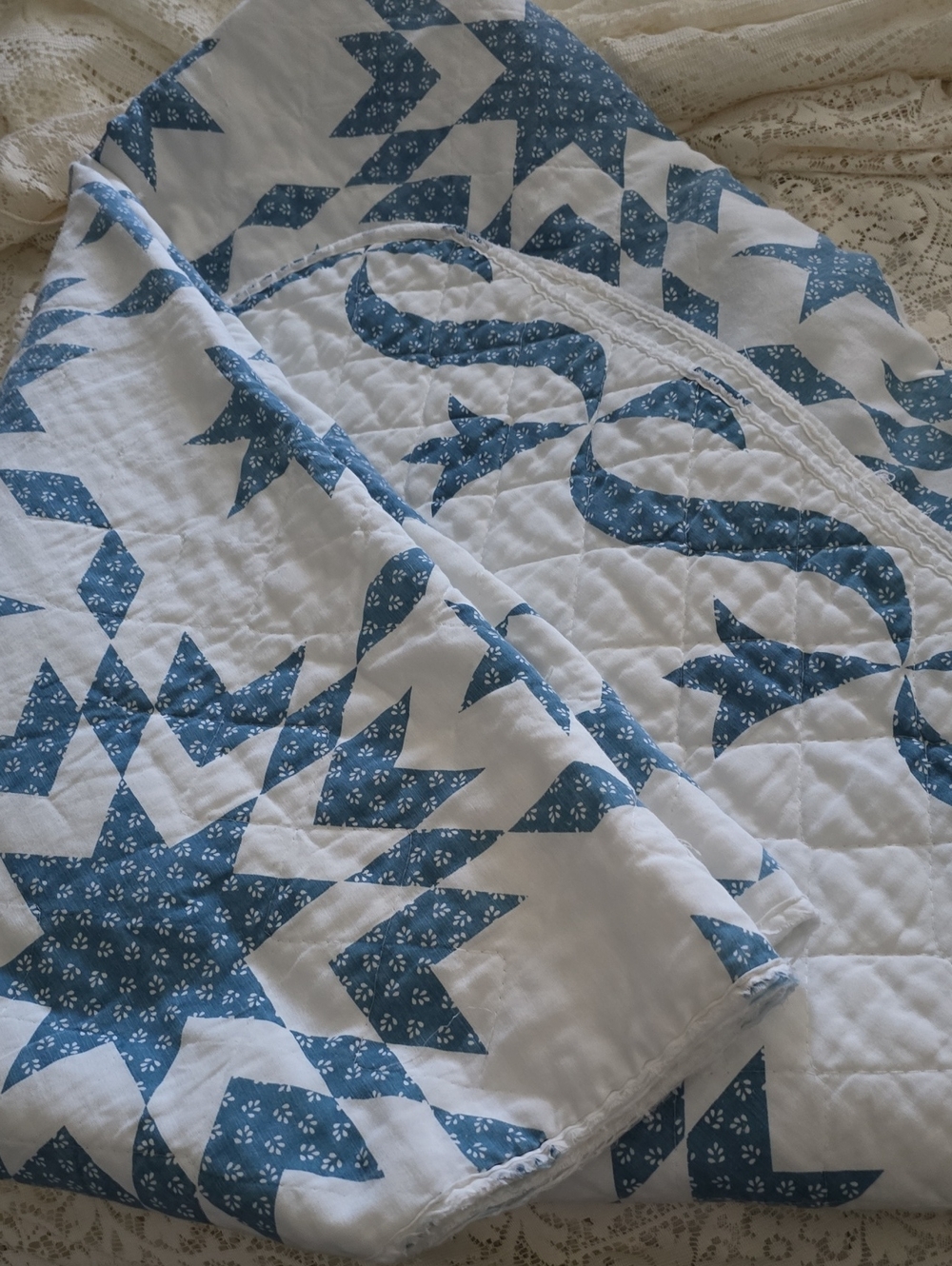 Classic Blue and White Quilted Bedspread